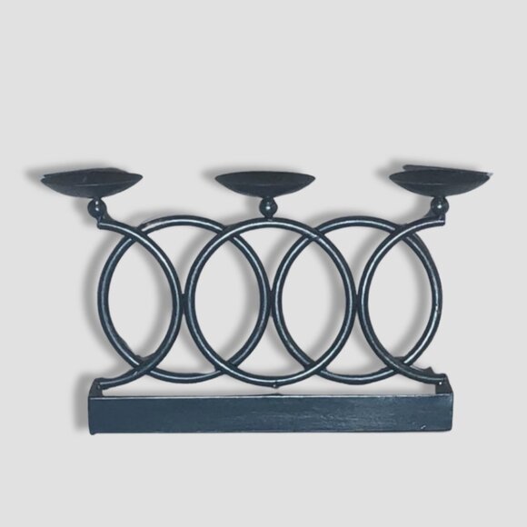 Metal Ring Candelabra Candle Holder Tabletop Black Three Piece - Picture 1 of 9